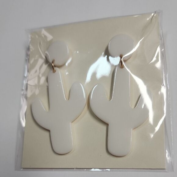 White Cactus Earrings - Picture 1 of 2